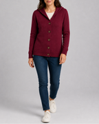Women's Hooded Button Front Long Sleeve Knit Cardigan