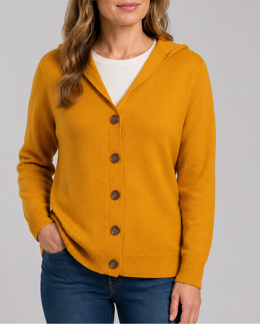Women's Hooded Button Front Long Sleeve Knit Cardigan