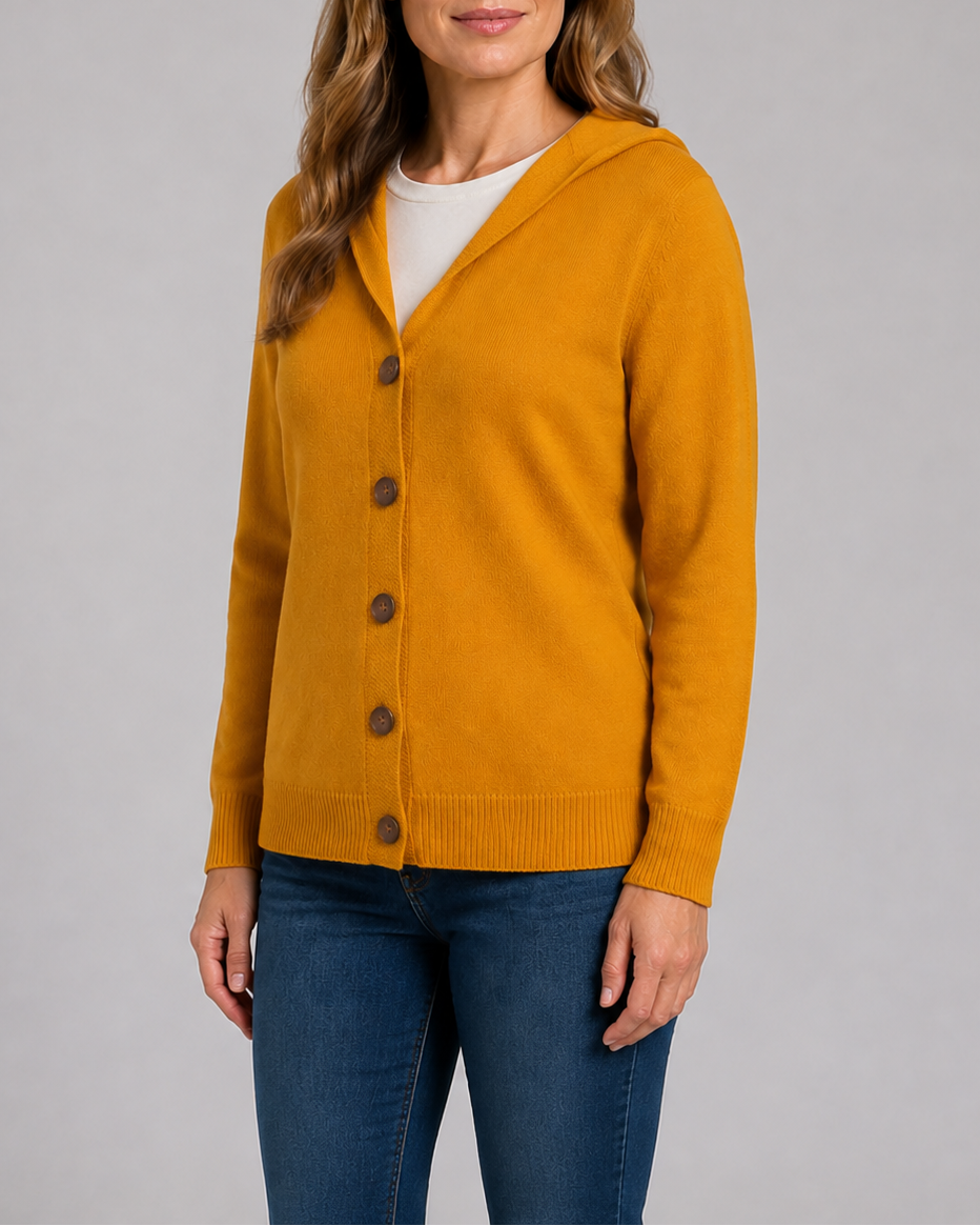 Women's Hooded Button Front Long Sleeve Knit Cardigan