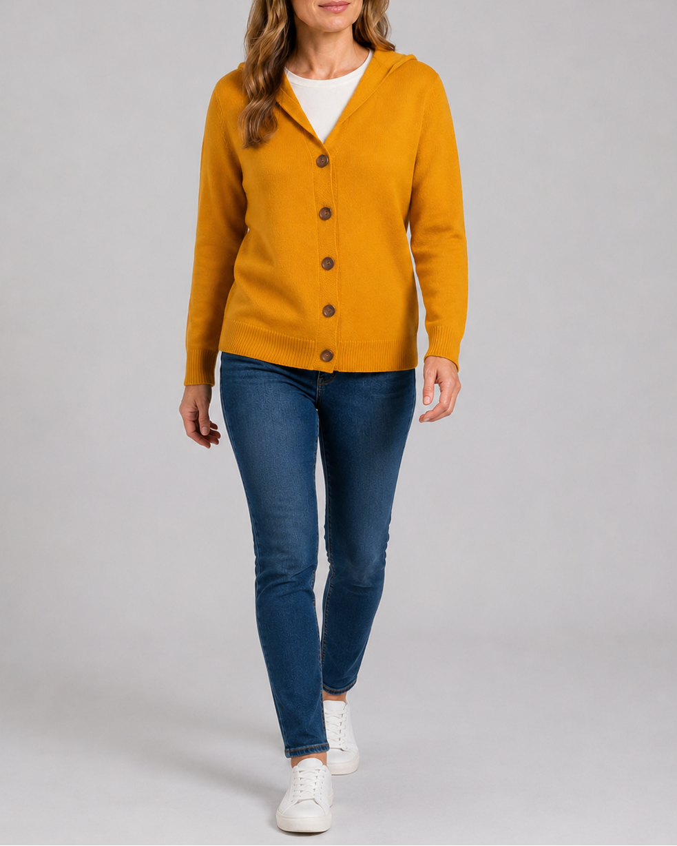 Women's Hooded Button Front Long Sleeve Knit Cardigan