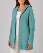 Women's Hooded Longline Knit Cardigan with Open Front