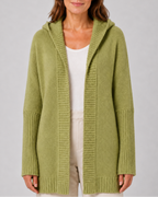 Women's Hooded Longline Knit Cardigan with Open Front