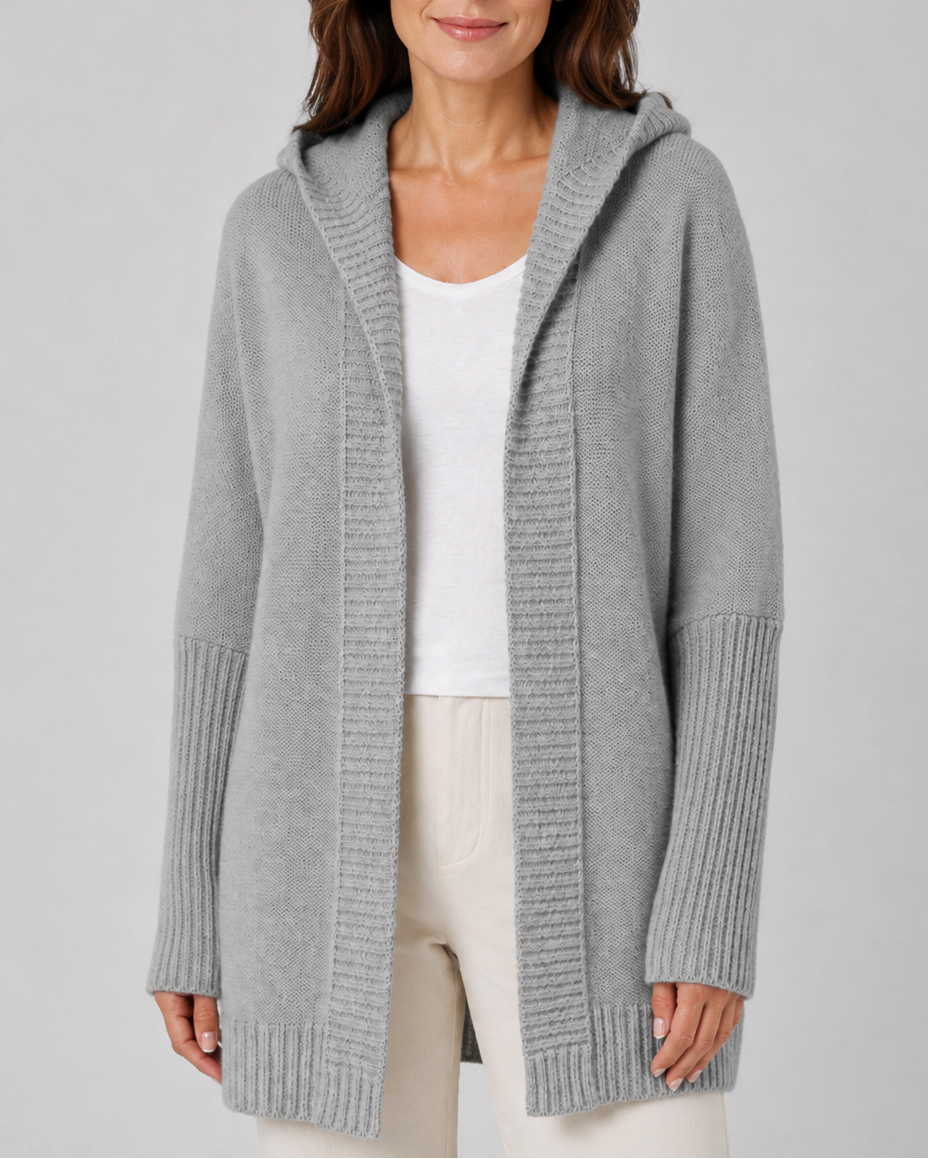 Women's Hooded Longline Knit Cardigan with Open Front