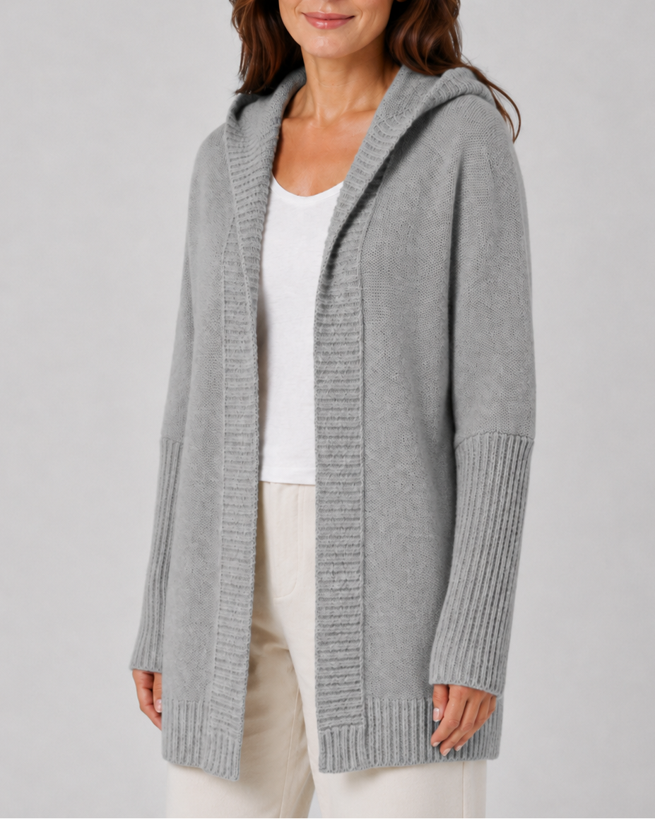Women's Hooded Longline Knit Cardigan with Open Front