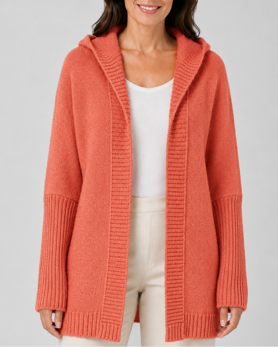 Women's Hooded Longline Knit Cardigan with Open Front