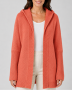 Women's Hooded Longline Knit Cardigan with Open Front