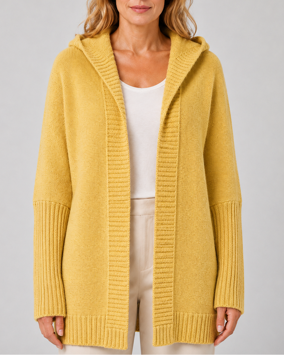 Women's Hooded Longline Knit Cardigan with Open Front