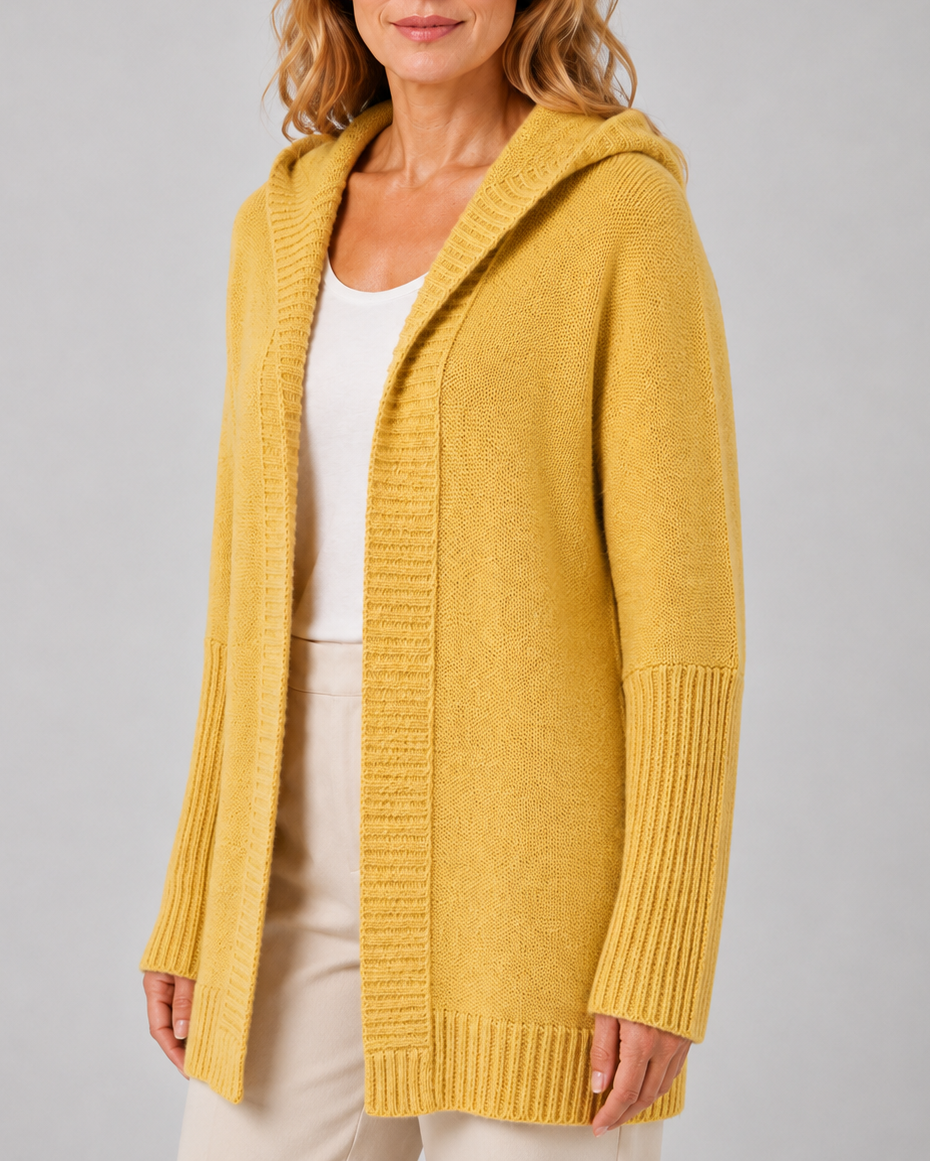 Women's Hooded Longline Knit Cardigan with Open Front