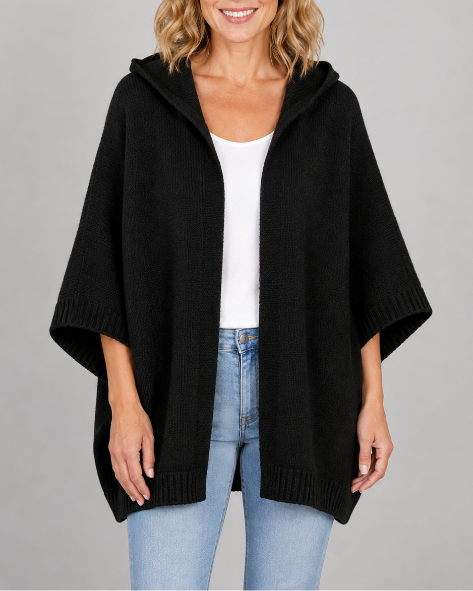 Women's Hooded Open Front Ribbed Knit Cardigan