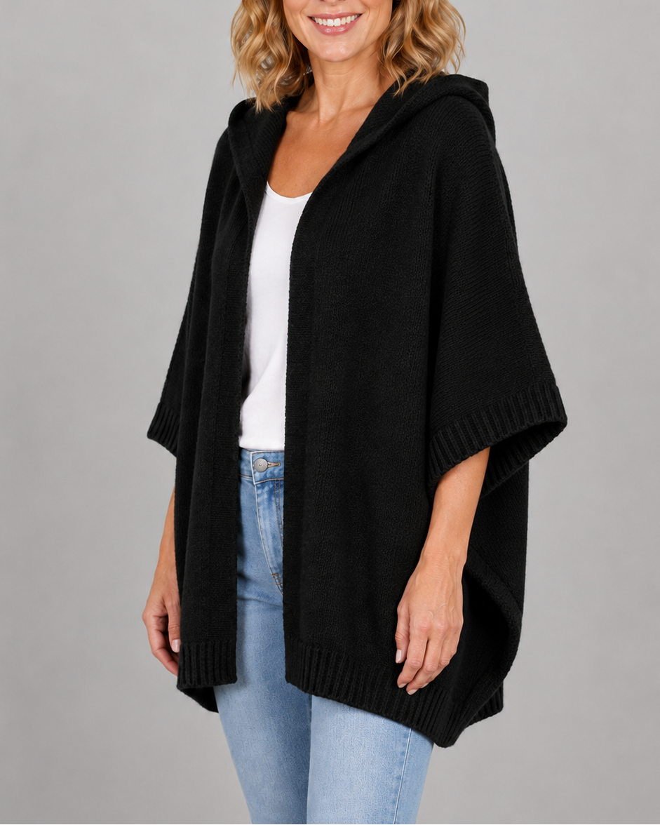 Women's Hooded Open Front Ribbed Knit Cardigan