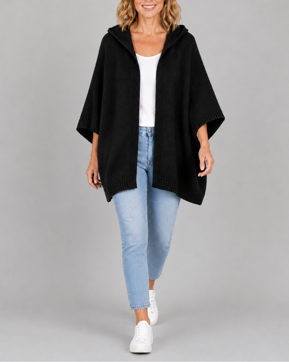 Women's Hooded Open Front Ribbed Knit Cardigan