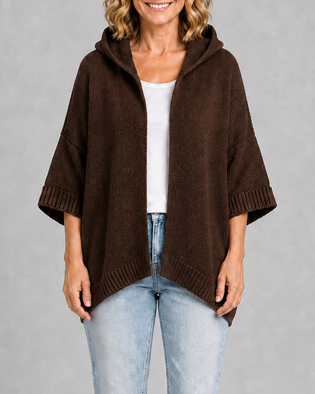 Women's Hooded Open Front Ribbed Knit Cardigan