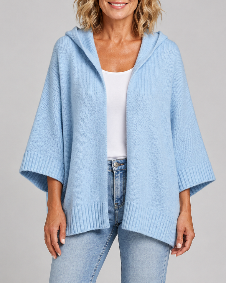 Women's Hooded Open Front Ribbed Knit Cardigan