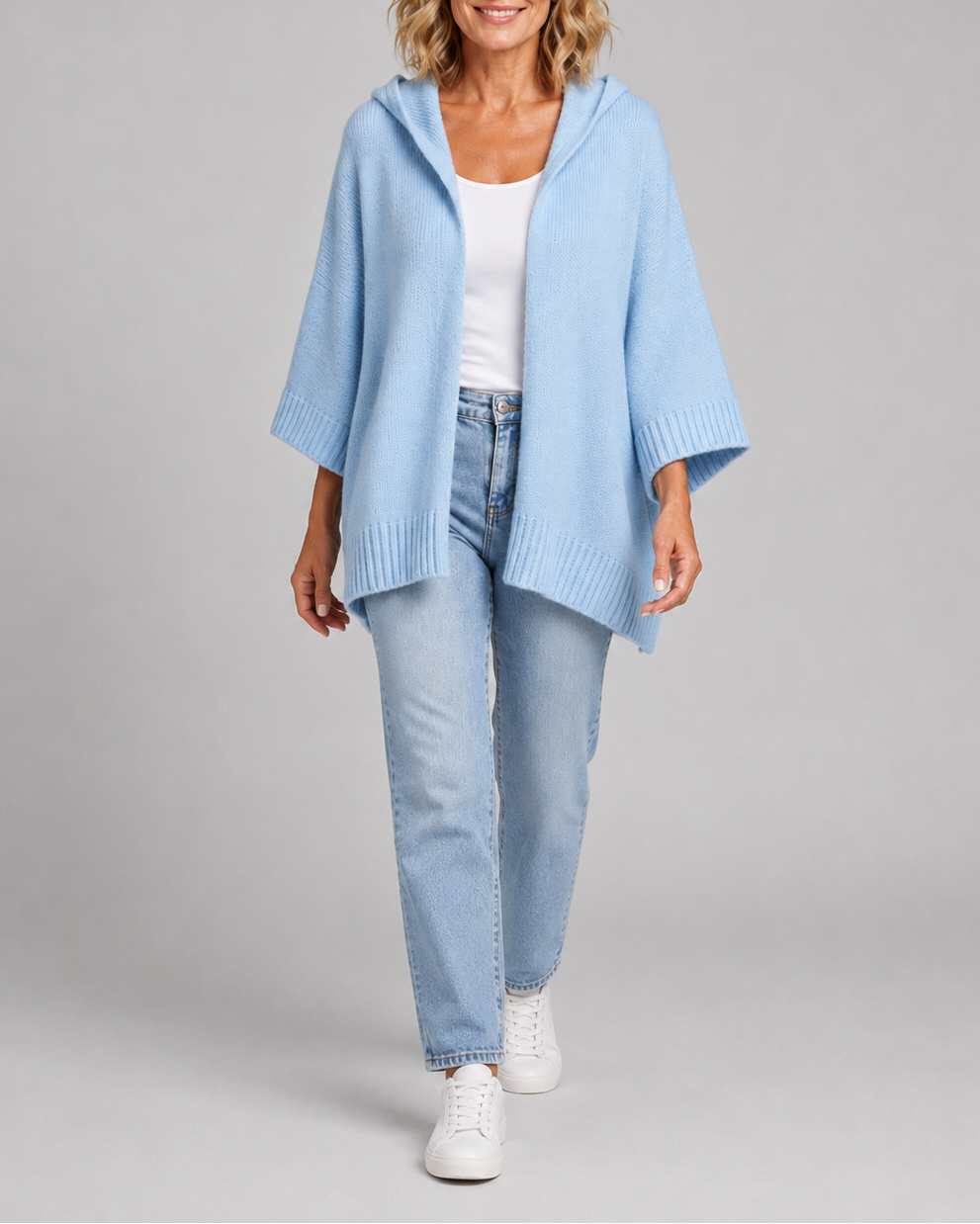 Women's Hooded Open Front Ribbed Knit Cardigan