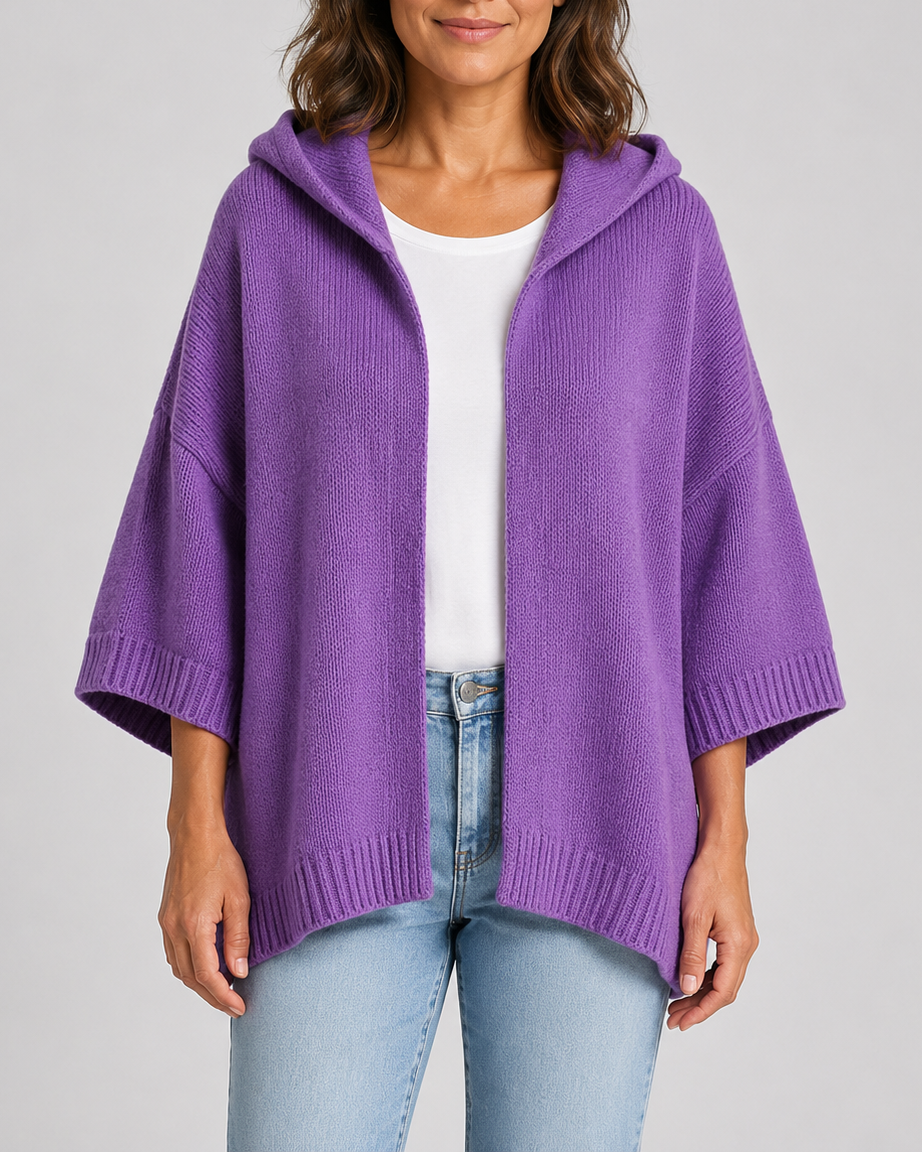 Women's Hooded Open Front Ribbed Knit Cardigan