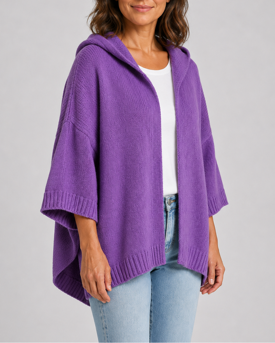 Women's Hooded Open Front Ribbed Knit Cardigan