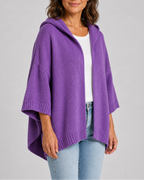 Women's Hooded Open Front Ribbed Knit Cardigan