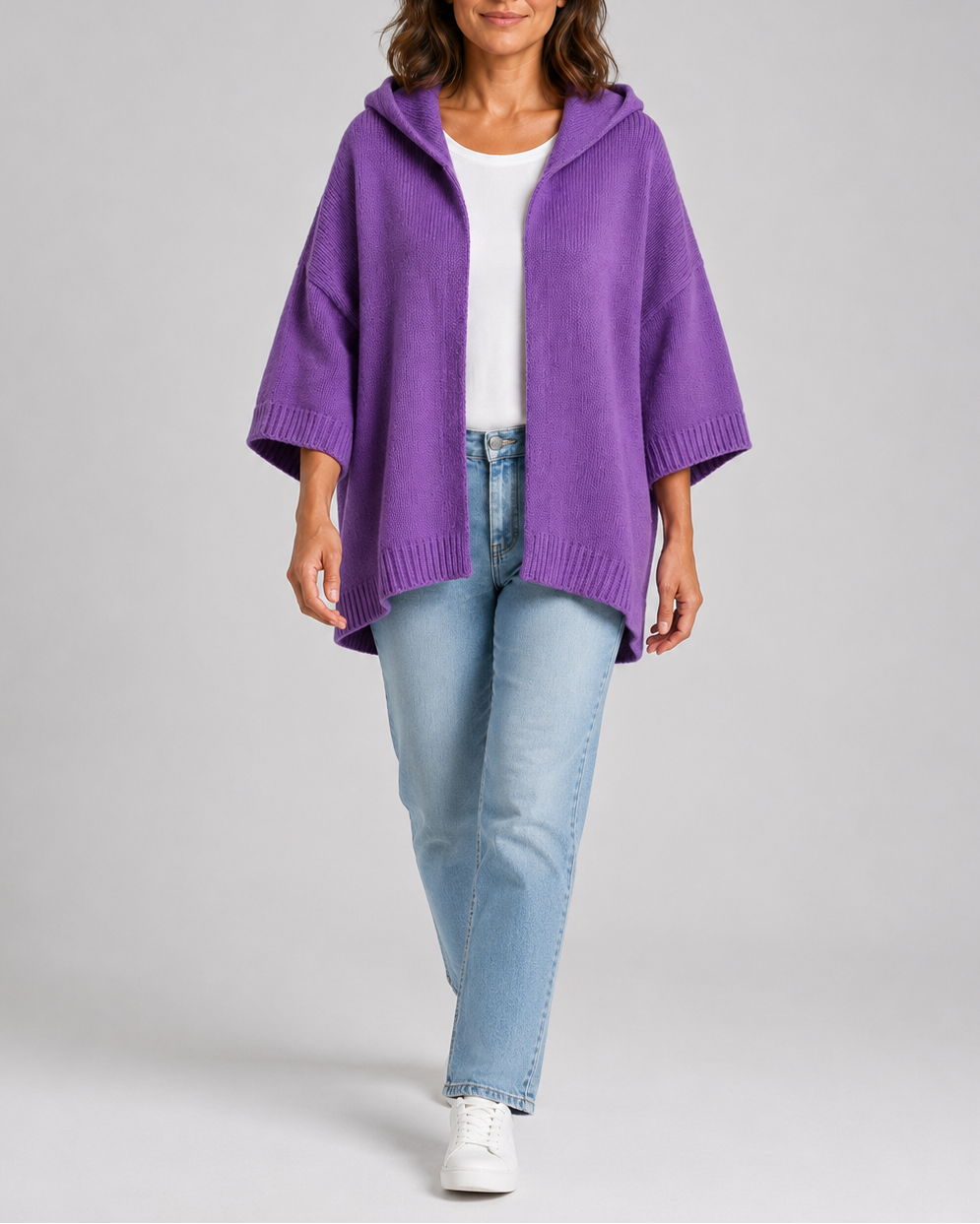 Women's Hooded Open Front Ribbed Knit Cardigan
