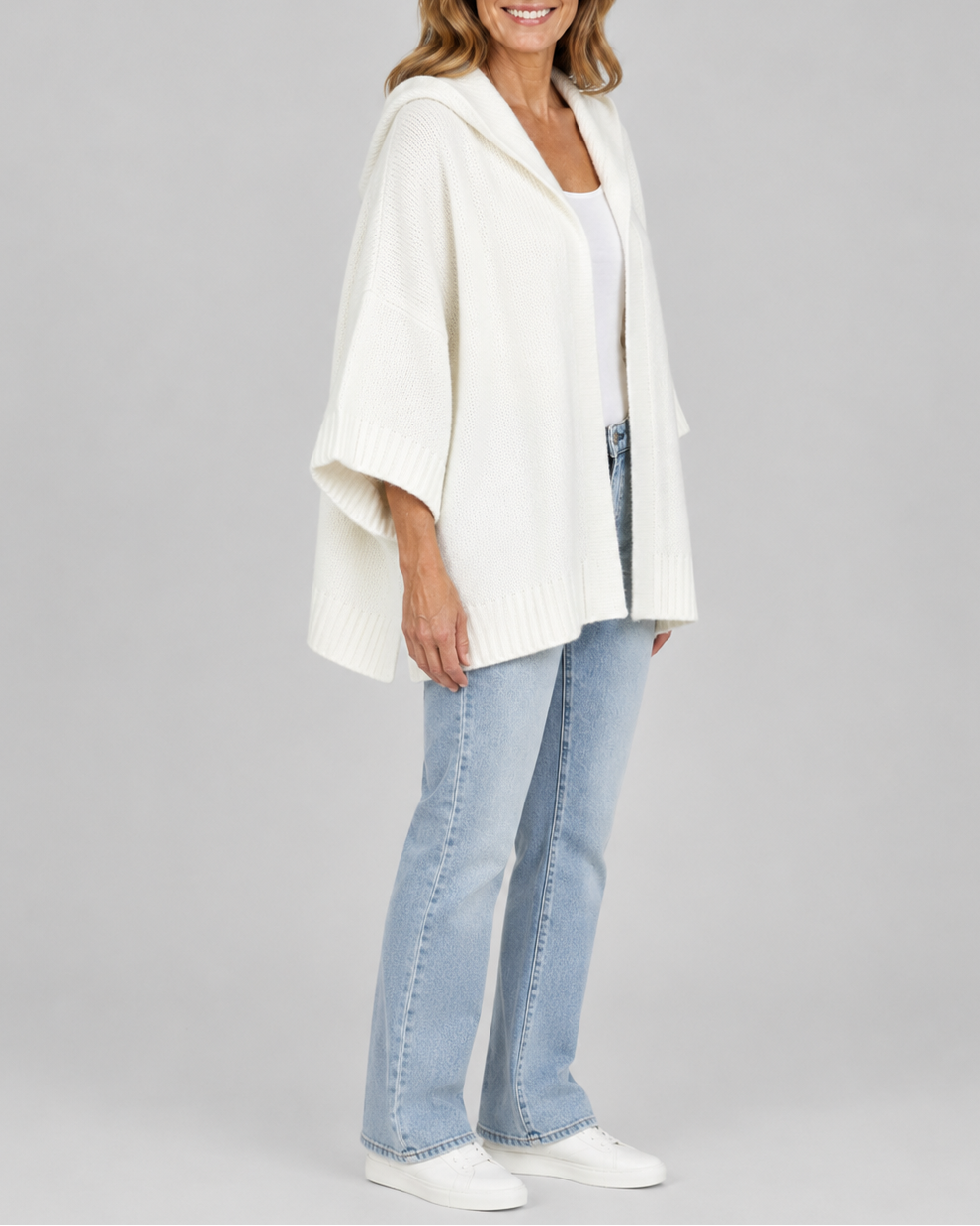 Women's Hooded Open Front Ribbed Knit Cardigan