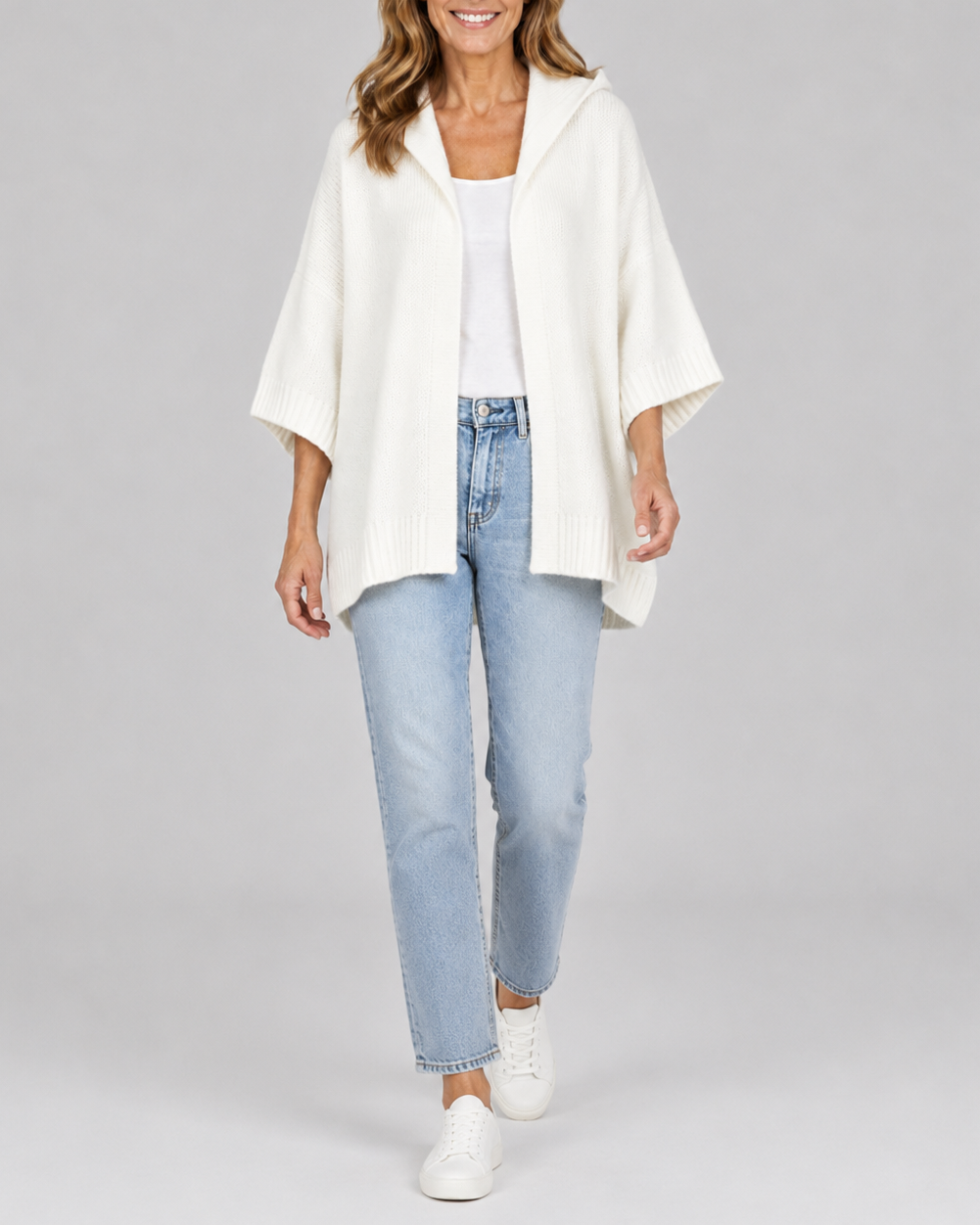 Women's Hooded Open Front Ribbed Knit Cardigan
