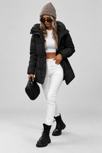 Women's Hooded Padded Coat with Zip Front and Drawstring Waist