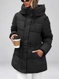 Women's Hooded Padded Coat with Zip Front and Drawstring Waist