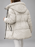 Women's Hooded Padded Coat with Zip Front and Drawstring Waist