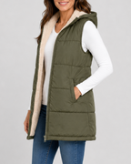 Women's Longline Hooded Padded Puffer Gilet with Fleece Lining