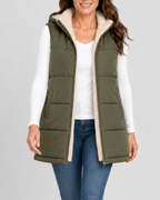 Women's Longline Hooded Padded Puffer Gilet with Fleece Lining