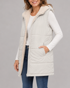 Women's Longline Hooded Padded Puffer Gilet with Fleece Lining
