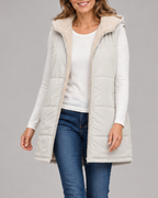 Women's Longline Hooded Padded Puffer Gilet with Fleece Lining