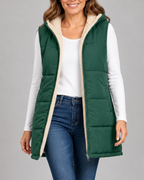 Women's Longline Hooded Padded Puffer Gilet with Fleece Lining