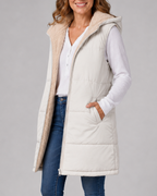 Women's Longline Hooded Padded Puffer Gilet with Fleece Lining