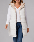 Women's Longline Hooded Padded Puffer Gilet with Fleece Lining
