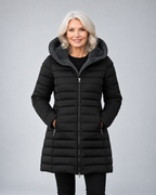 Women's Longline Puffer Coat with Soft Fleece Lining and Zip Front
