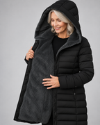 Women's Longline Puffer Coat with Soft Fleece Lining and Zip Front