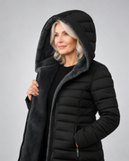 Women's Longline Puffer Coat with Soft Fleece Lining and Zip Front