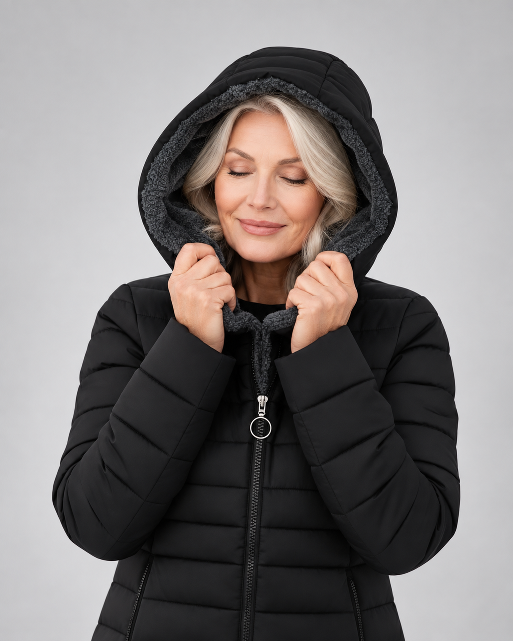 Women's Longline Puffer Coat with Soft Fleece Lining and Zip Front