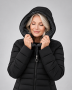 Women's Longline Puffer Coat with Soft Fleece Lining and Zip Front