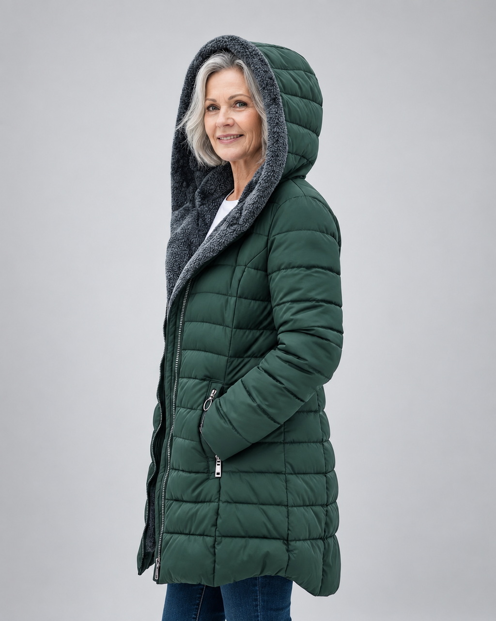 Women's Longline Puffer Coat with Soft Fleece Lining and Zip Front