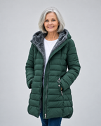 Women's Longline Puffer Coat with Soft Fleece Lining and Zip Front
