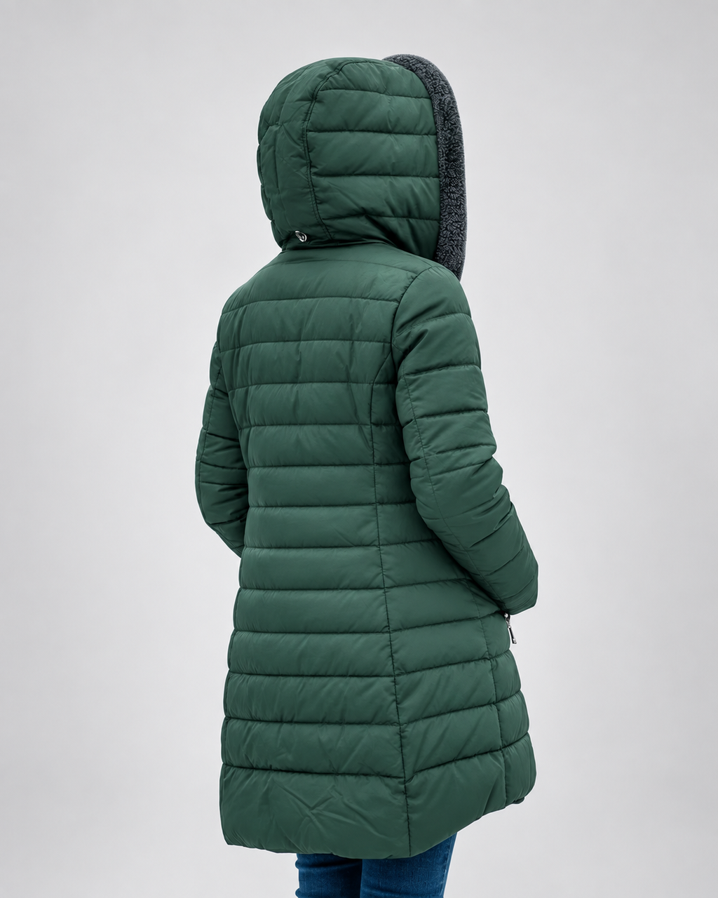 Women's Longline Puffer Coat with Soft Fleece Lining and Zip Front