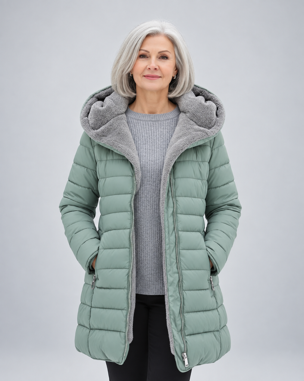 Women's Longline Puffer Coat with Soft Fleece Lining and Zip Front