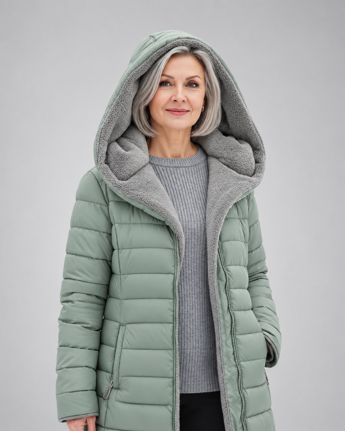 Women's Longline Puffer Coat with Soft Fleece Lining and Zip Front