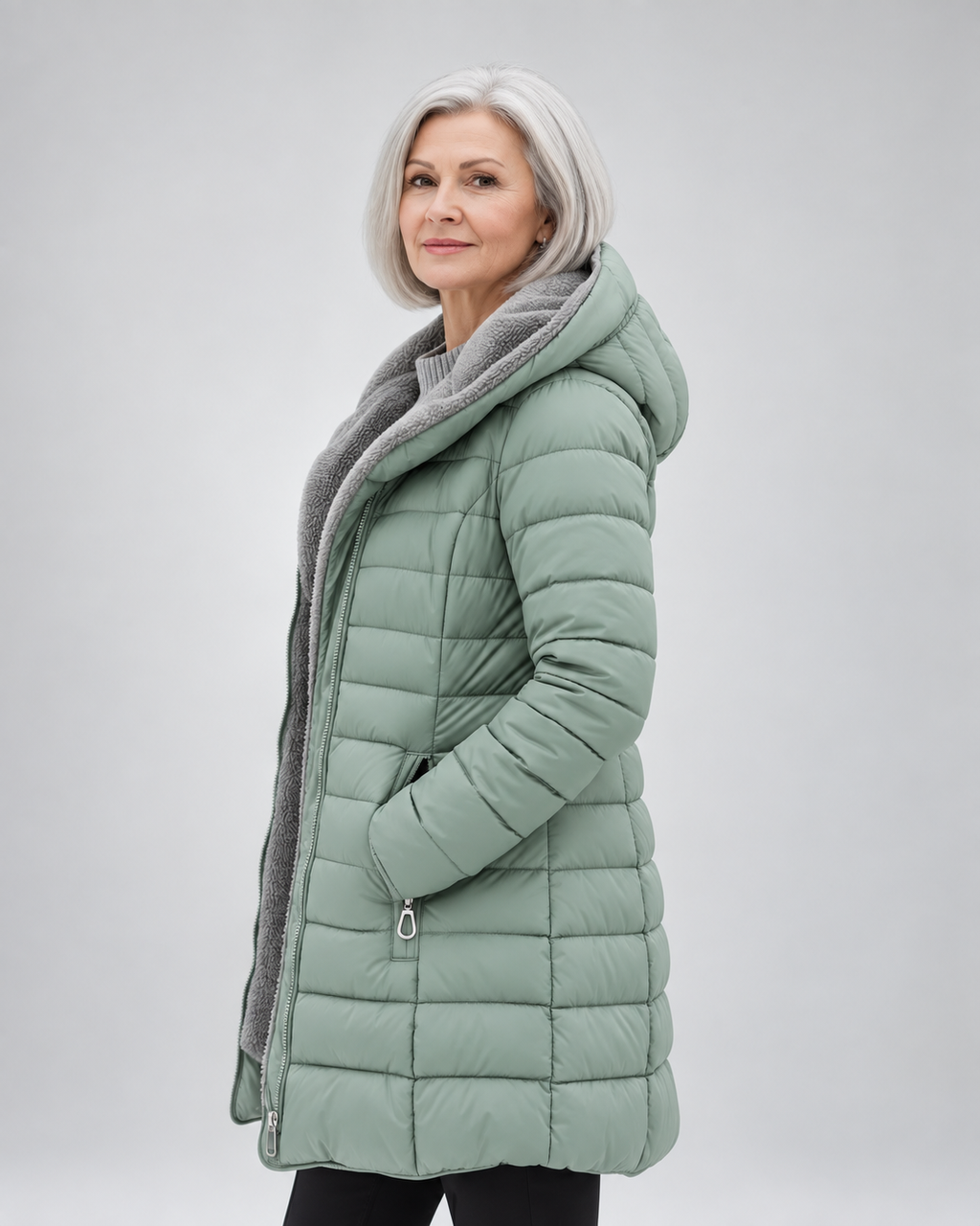 Women's Longline Puffer Coat with Soft Fleece Lining and Zip Front