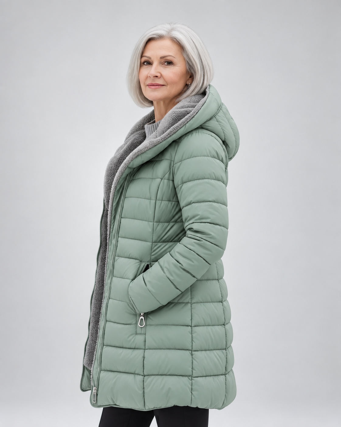 Women's Longline Puffer Coat with Soft Fleece Lining and Zip Front