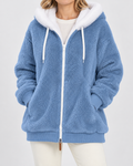 Women's Hooded Teddy Fleece Jacket with Zip Front and Pockets