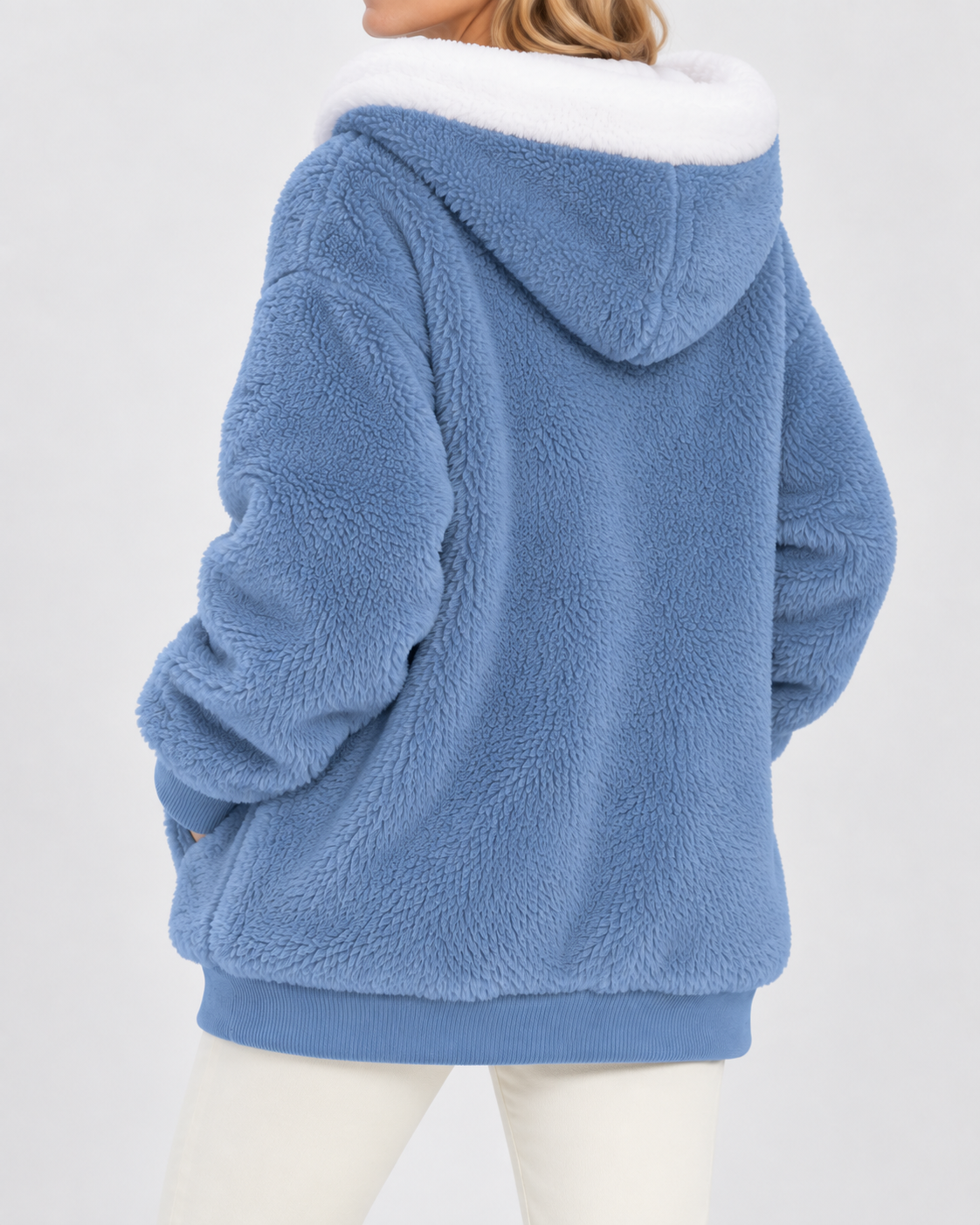 Women's Hooded Teddy Fleece Jacket with Zip Front and Pockets