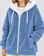 Women's Hooded Teddy Fleece Jacket with Zip Front and Pockets