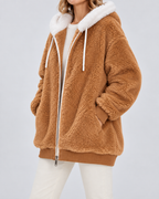 Women's Hooded Teddy Fleece Jacket with Zip Front and Pockets
